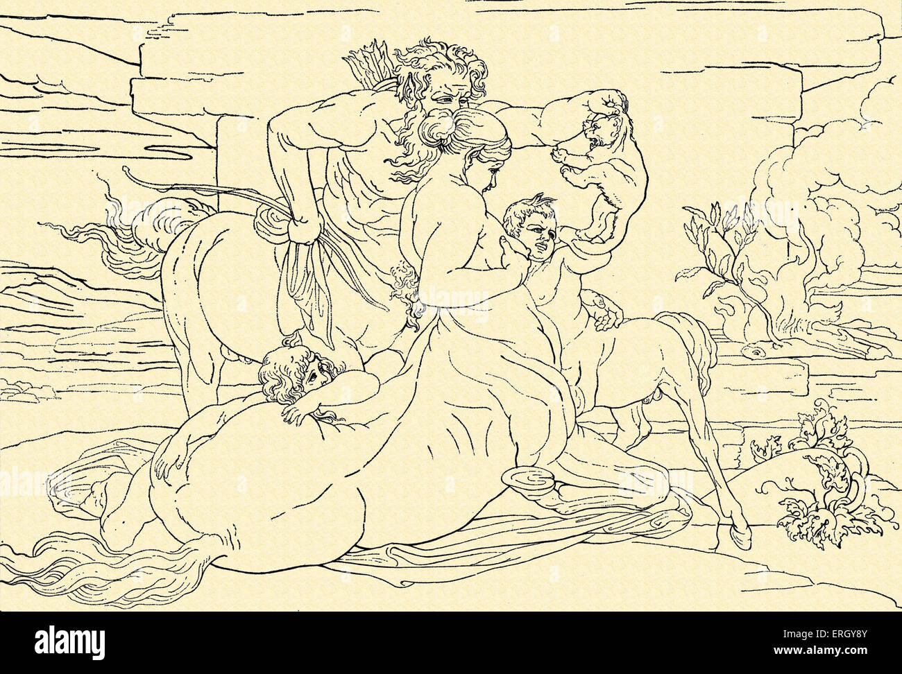 Famille Centaur. Version d'illustration par Bonaventura Genelli. Peintre et Illustrateur allemand : 1798-1868. Banque D'Images