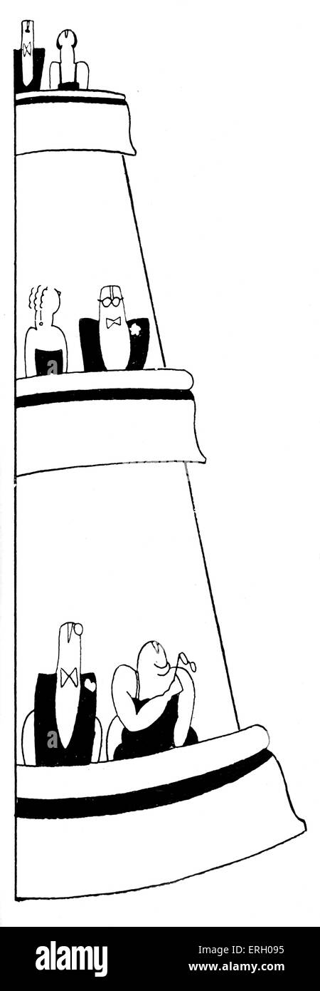 L'auditoire du théâtre dans les années 20 dans des boîtes. Graphiques par Bovey. Banque D'Images