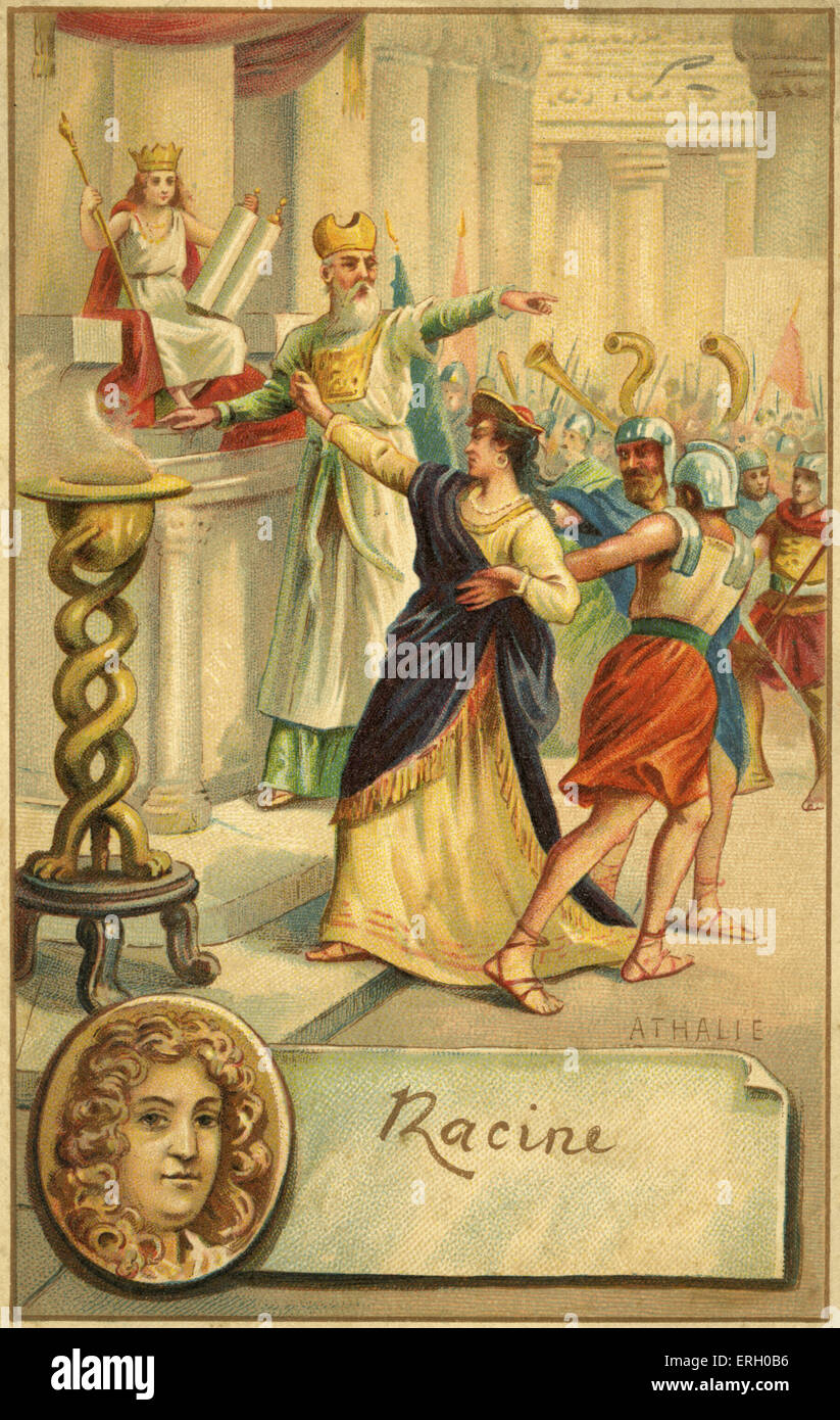 Jean Racine, Athalie. Le jeune Joas est couronné roi de Juda par le grand prêtre Joad en face d'Athalie, sa grand-mère, Banque D'Images