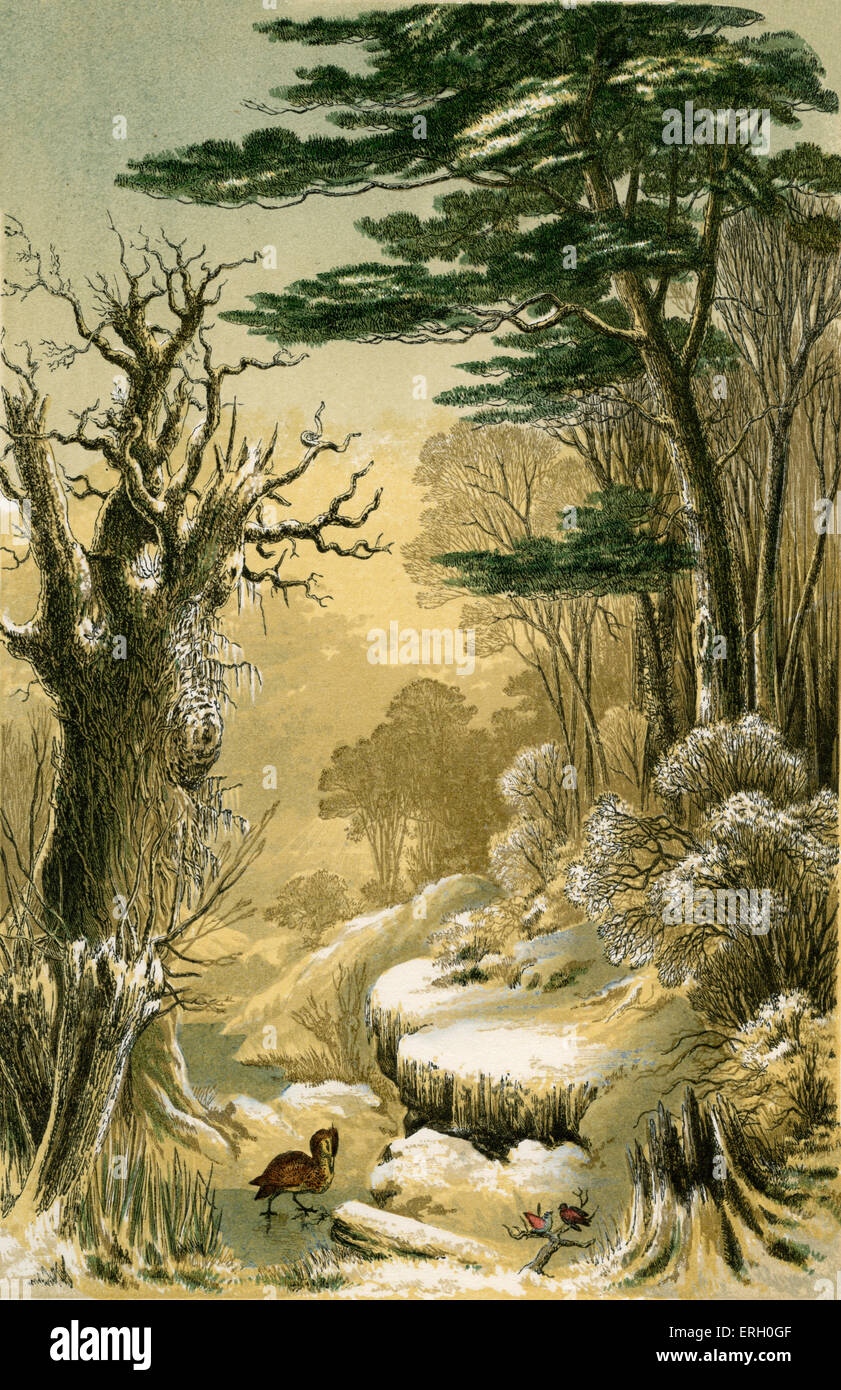 'Woods en hiver', par Henry Wadsworth Longfellow. Illustration pour le verset : "Si c'est tordu, le chêne rond stérile, l'été Banque D'Images