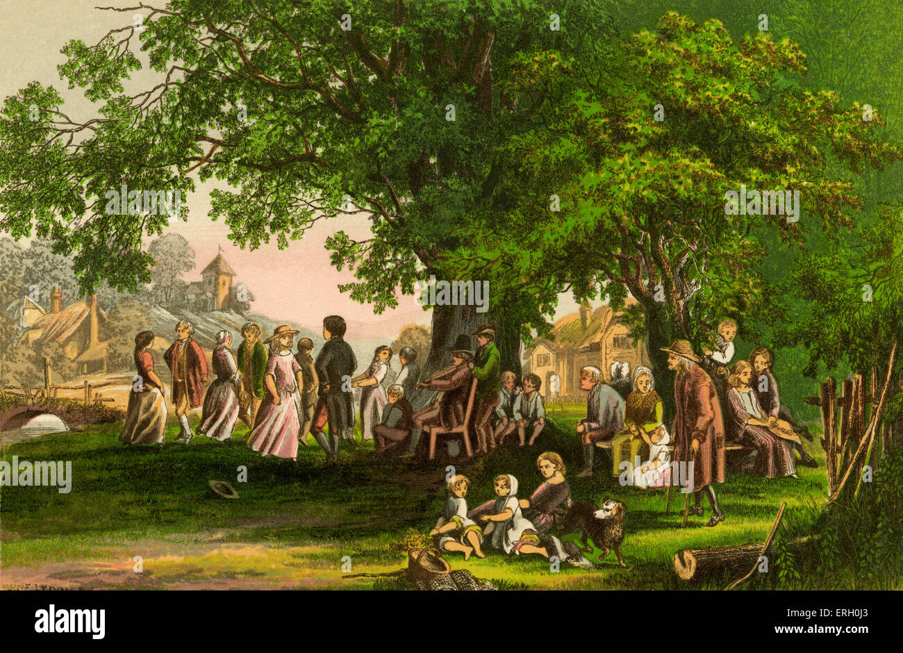 'Le Petit Village' par Oliver Goldsmith, 1770. Illustration pour le verset : "Et tout le village de train, de travail, conduit Banque D'Images