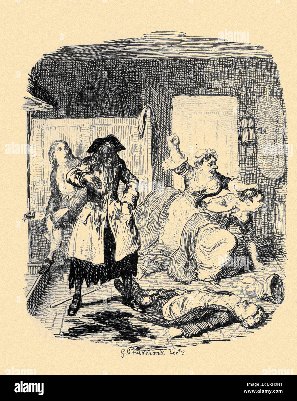 Henry Fielding 'Les Aventures de Joseph Andrews'. Sous-titre suivant : 'Parson Adams et le porc des puddings.' (Adam's lutte avec sa Banque D'Images