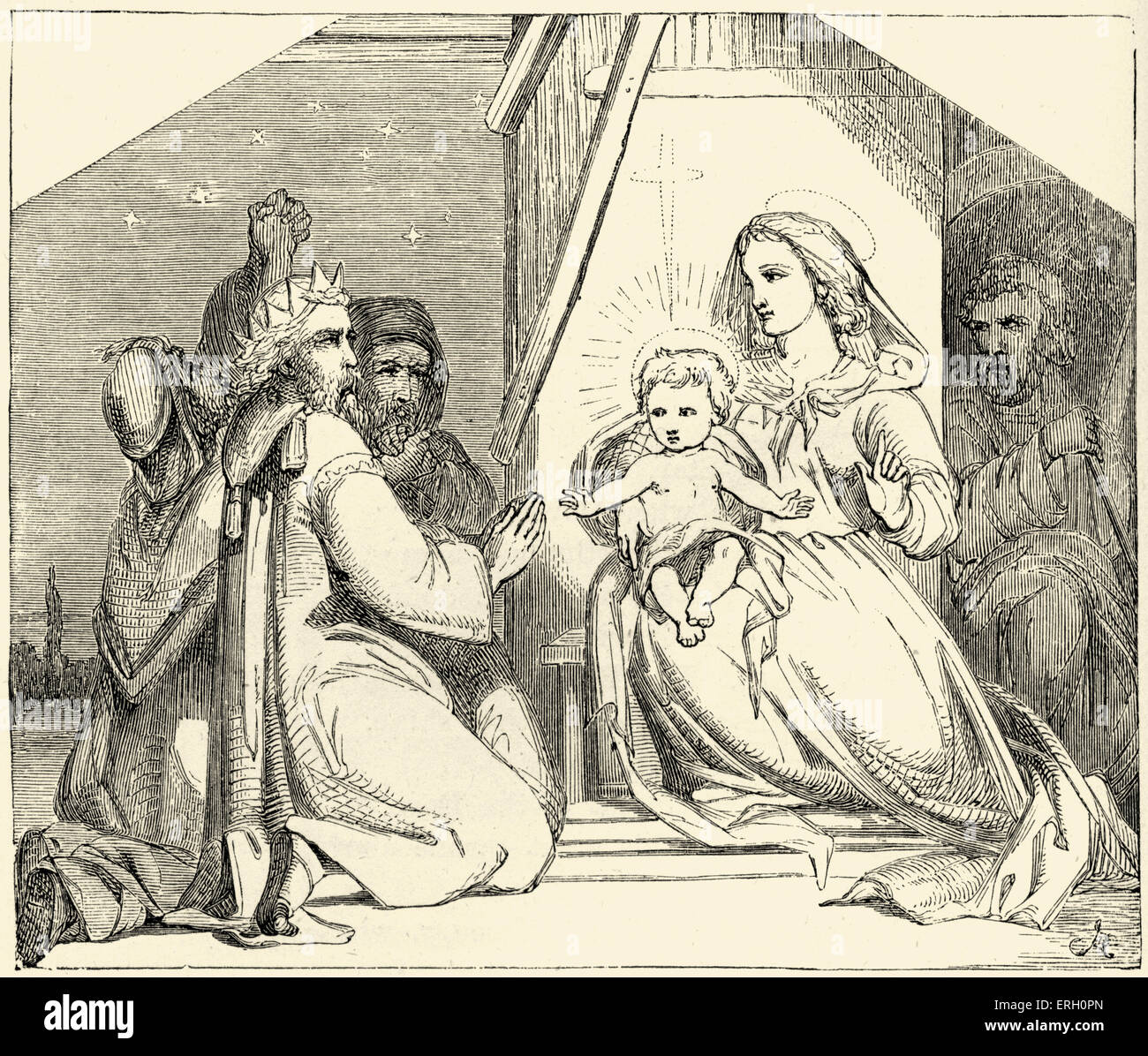 La Légende dorée de Henry Wadsworth Longfellow. Les sages de l'Est. "La Vierge et l'enfant. Trois Gypsy Kings, Gaspar, Banque D'Images