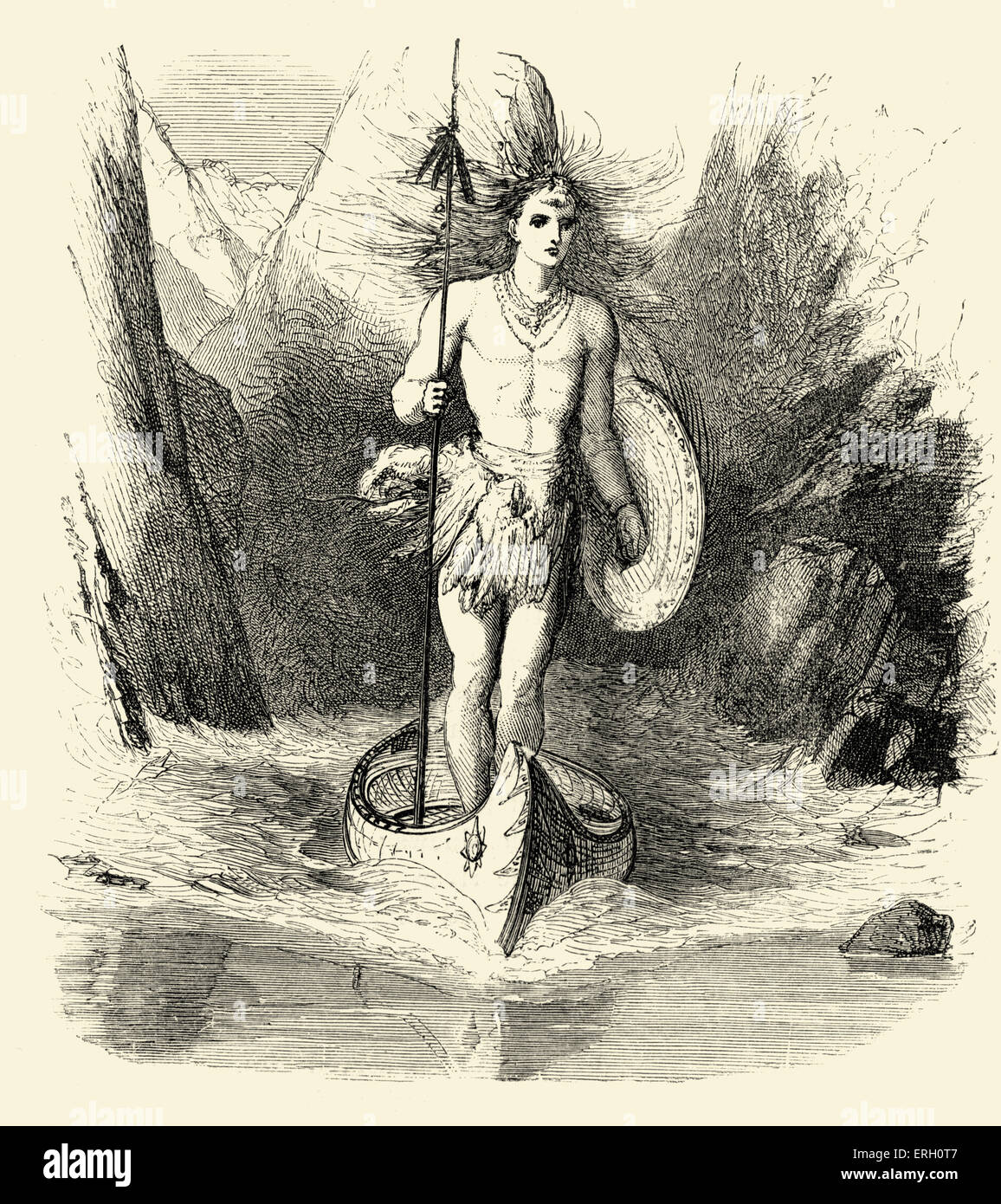Song of Hiawatha par Henry Wadsworth Longfellow. Voile de Hiawatha. 'Et donc navigué mon Taquamenaw se précipiter vers le bas l'Hiawatha .' (Henry Wadsworth) poète lyrique américain 27 février 1807 - 24 mars 1882 Banque D'Images