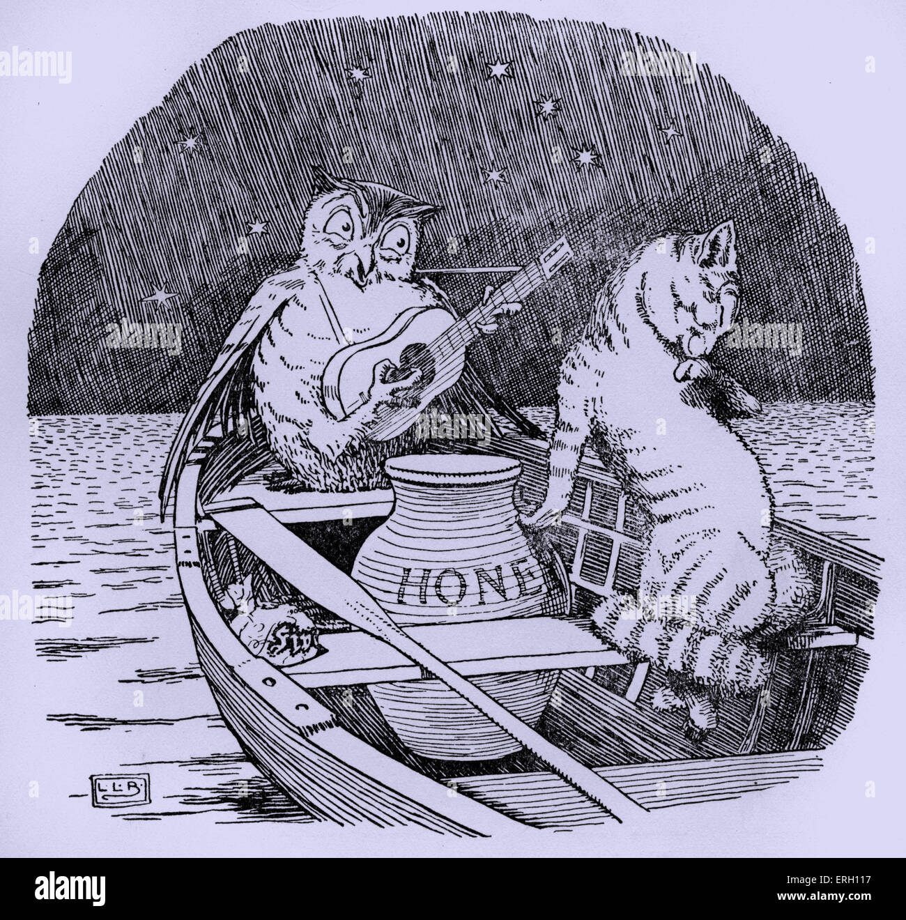 La chouette et le Pussycat par Edward Lear : 'Ils ont navigué loin pendant un an et un jour, à la terre où le Bong-arbre pousse'. Banque D'Images