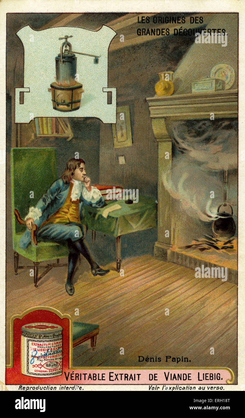 Denis Papin- a inventé l'autoclave à vapeur, l'ancêtre de la machine à vapeur.. Physicien, mathématicien et inventeur, Banque D'Images