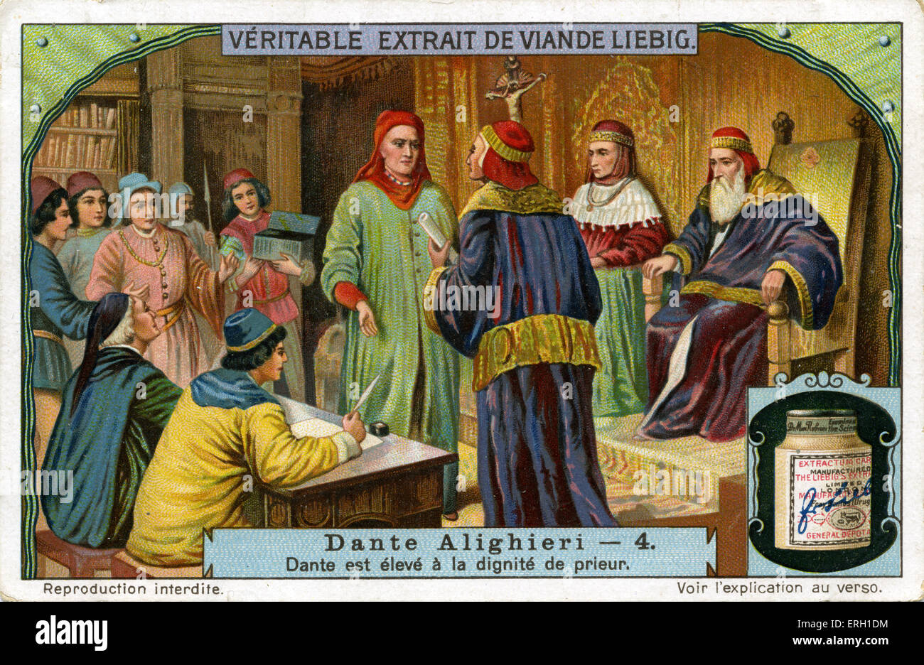 Avec la Société Dante Alighieri de Florence. ( Publicité carte Liebig - Dante Alighieri Dante (4) est un eleve la dignité de Banque D'Images