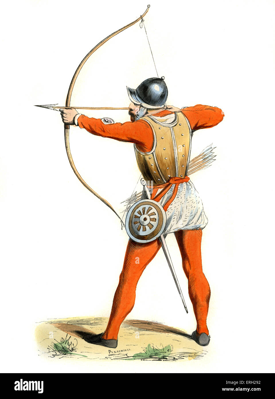 Archer anglais du 15e siècle avec arc et flèche. Ces soldats bien entraînés se serait battu à Azincourt. c. 1847 Banque D'Images