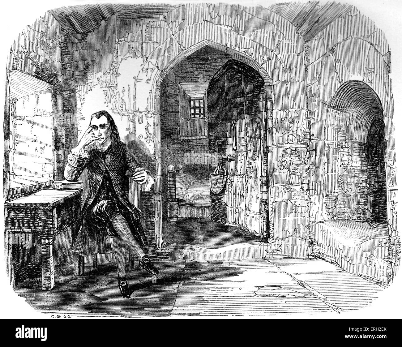 Charles Dickens ' 'Barnaby Rudge' . Sous-titre suivant : "Seigneur George dans sa cellule '. Illustration par G. Cattermole. English Banque D'Images