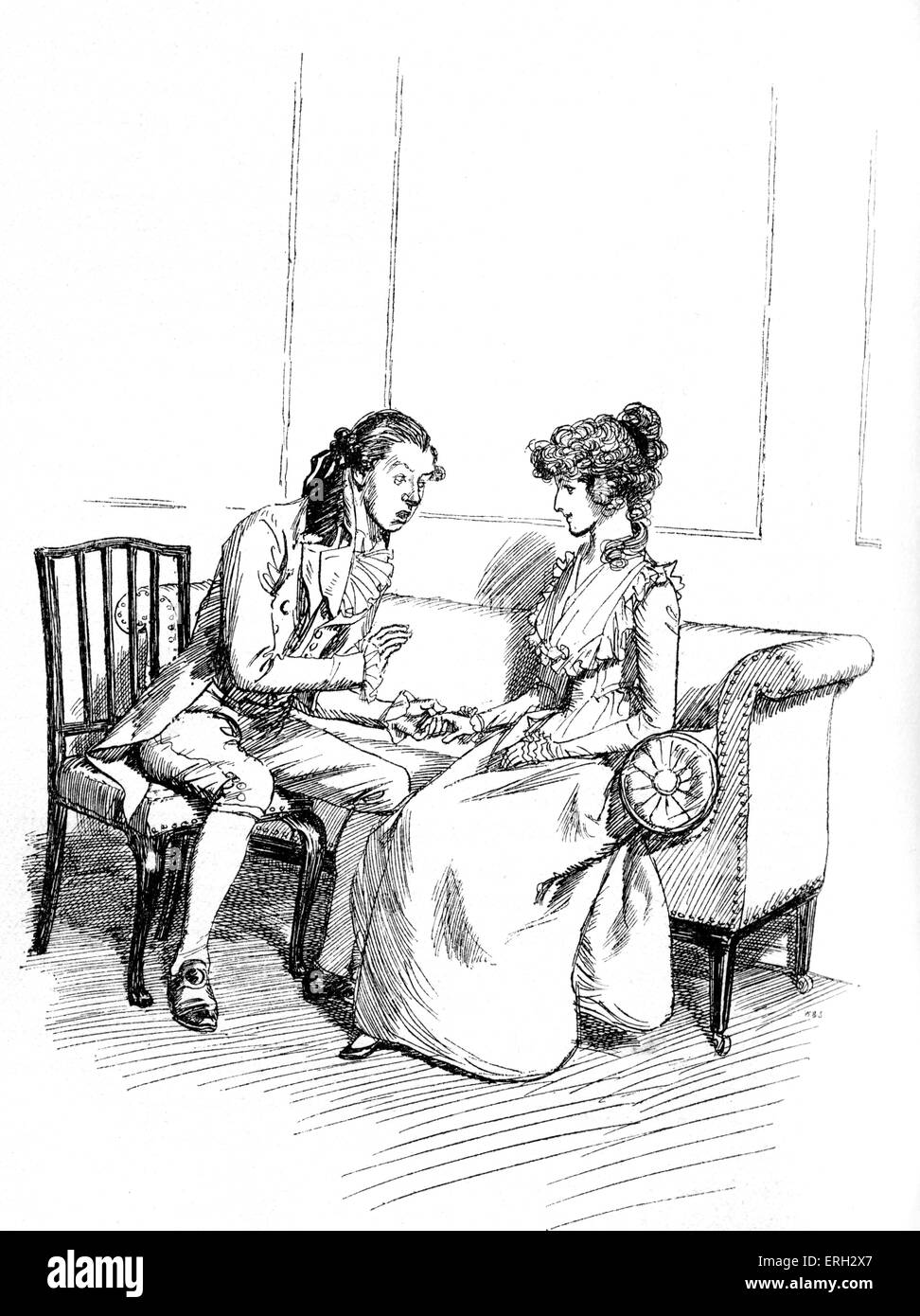 Raison et Sentiments' par Jane Austen - Sous-titre suivant : John assure Elinor. D'abord publié en 1896, CHAPITRE XLI. Illustration par Hugh Thomson (1860-1920). 1896. JA, la romancière anglaise : 16 décembre 1775 - 18 juillet 1817 Banque D'Images