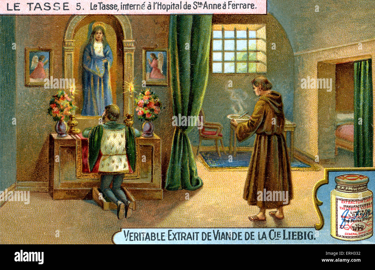 Torquato Tasso prier à St Anne's Hospital, où il a passé six ans souffrant de dépression. Publicité de Liebig 's Banque D'Images