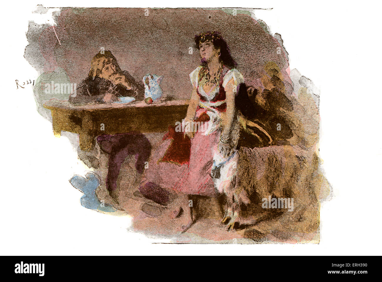 Victor Hugo, Notre Dame de Paris, 1831. Esmerelda méprise son mari, Gringoire. Légende : "il a donné son habituelle moue peu méprisants, pencha la tête comme un oiseau, puis éclata de rire. VH ; 26 février 1802 - 22 mai 1885. Banque D'Images