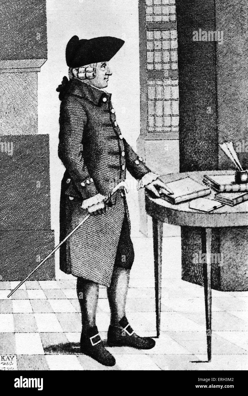 Adam Smith avec canne et chapeau tricorne. Gravure de John Kay (1742 - 1826) de l'édition 1853 de la "richesse des nations". En tant que : Banque D'Images
