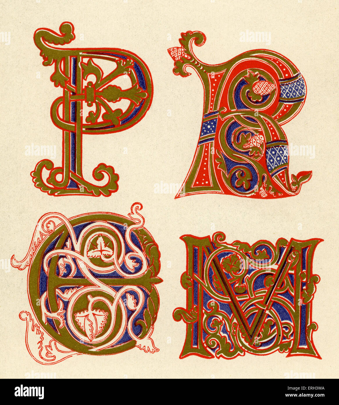 Allumé en lettres P, R, C et M. neuvième siècle. (Source 1886). Banque D'Images