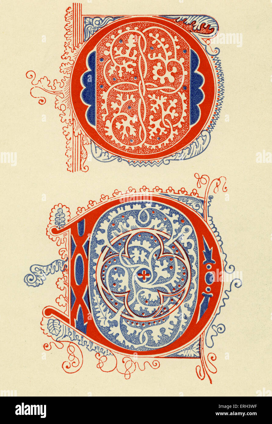 Lettres lumineuses O et D. 14e siècle. (Source 1886). Banque D'Images