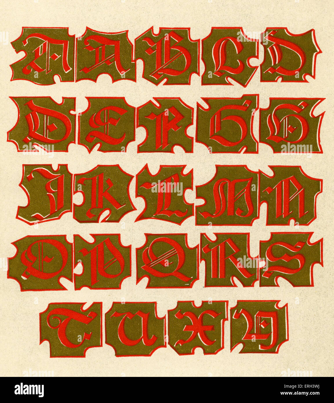 Lumineux or alphabet. Xive siècle. (Source 1886). Banque D'Images