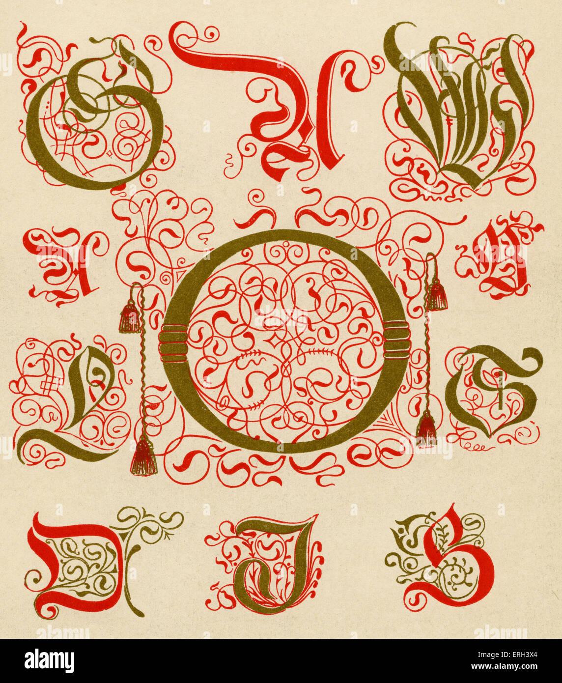 Seizième siècle lettres illuminées. Les originaux sont à partir d'un livre imprimé à partir de Bâle. (Source 1886). Banque D'Images