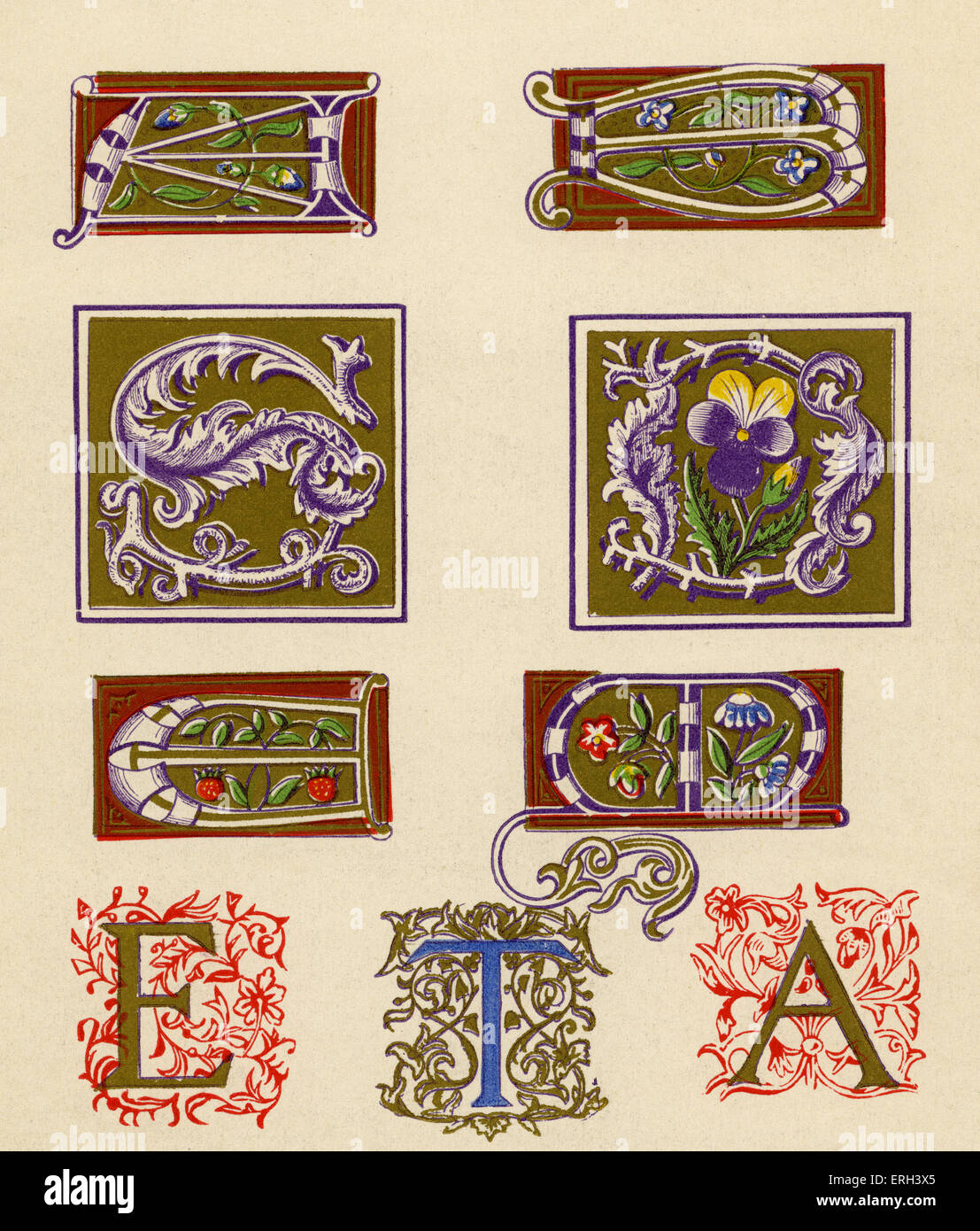Seizième siècle éclairé des lettres A, B, S, D, E, M et T. (1886 source). Banque D'Images