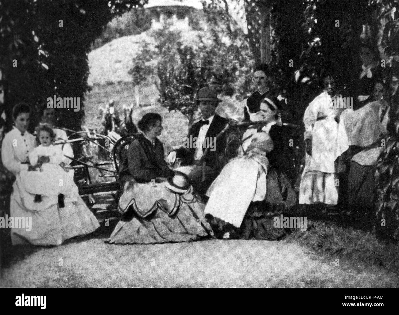 La femme de Mark Twain et des amis à la ferme de la carrière, Elmira, New York, c. 1874. Mark Twain (nom de plume de Destouches ) - Banque D'Images