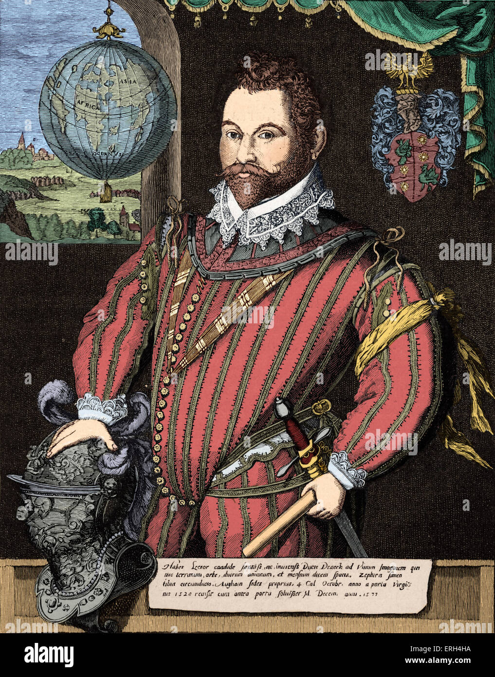 Sir Francis Drake - portrait de l'anglais navigator, marin et homme politique. c. 1540 - 28 janvier 1596. Version colorisée. Banque D'Images