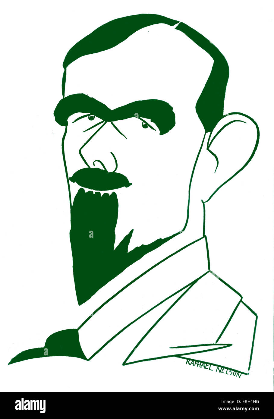 Richard Hughes. Caricature de l'écrivain britannique, 19 avril 1900 - 28 avril 1976. Dessin de Raphaël Nelson (dates non connues). Banque D'Images