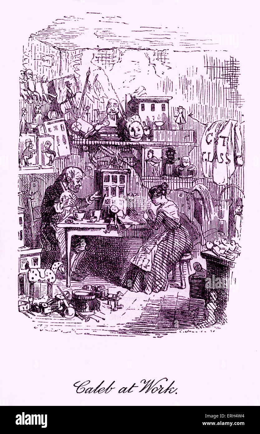 Le Cricket sur le foyer de Charles Dickens, publié en 1845. Sous-titre suivant : 'Caleb au travail". Le fabricant de jouets à Caleb Plummer Banque D'Images