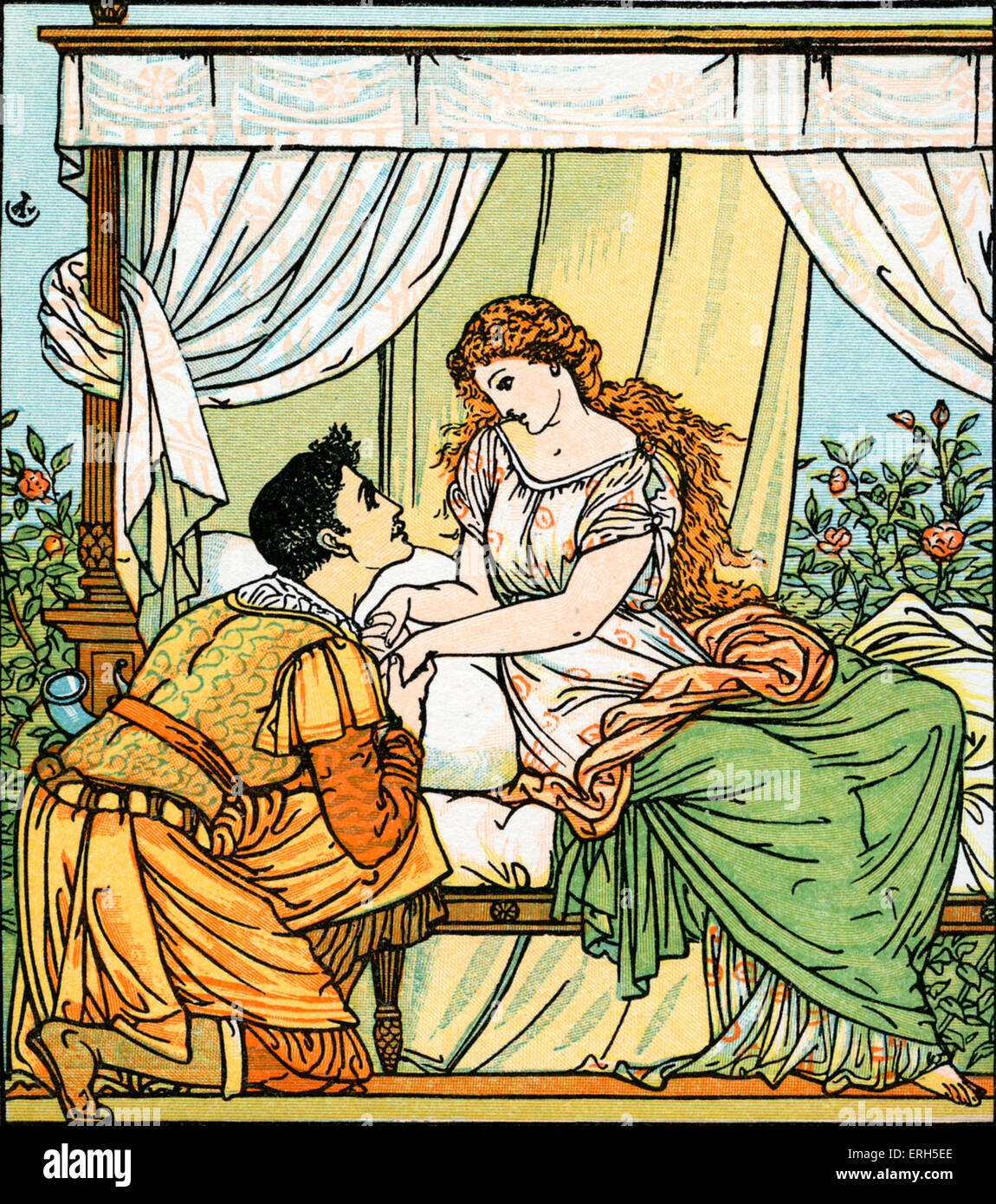 Sleeping Beauty écrit et illustré par Walter Crane et publiée en 1914. La scène représente le Prince waking Sleeping Banque D'Images