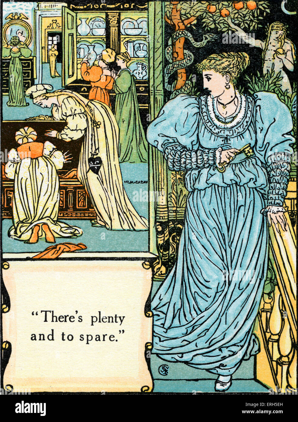 Barbe-bleue écrit et illustré par Walter Crane et publiée en 1914. La scène représente l'épouse de Barbe bleue, la spoliation d'amis Banque D'Images