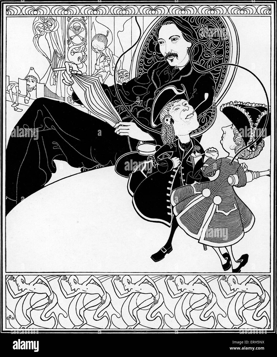Robert Louis Stevenson - illustration de l'auteur, par E. R. Herman (dates inconnues). Frontispice de 'Fables' par Robert Louis Banque D'Images