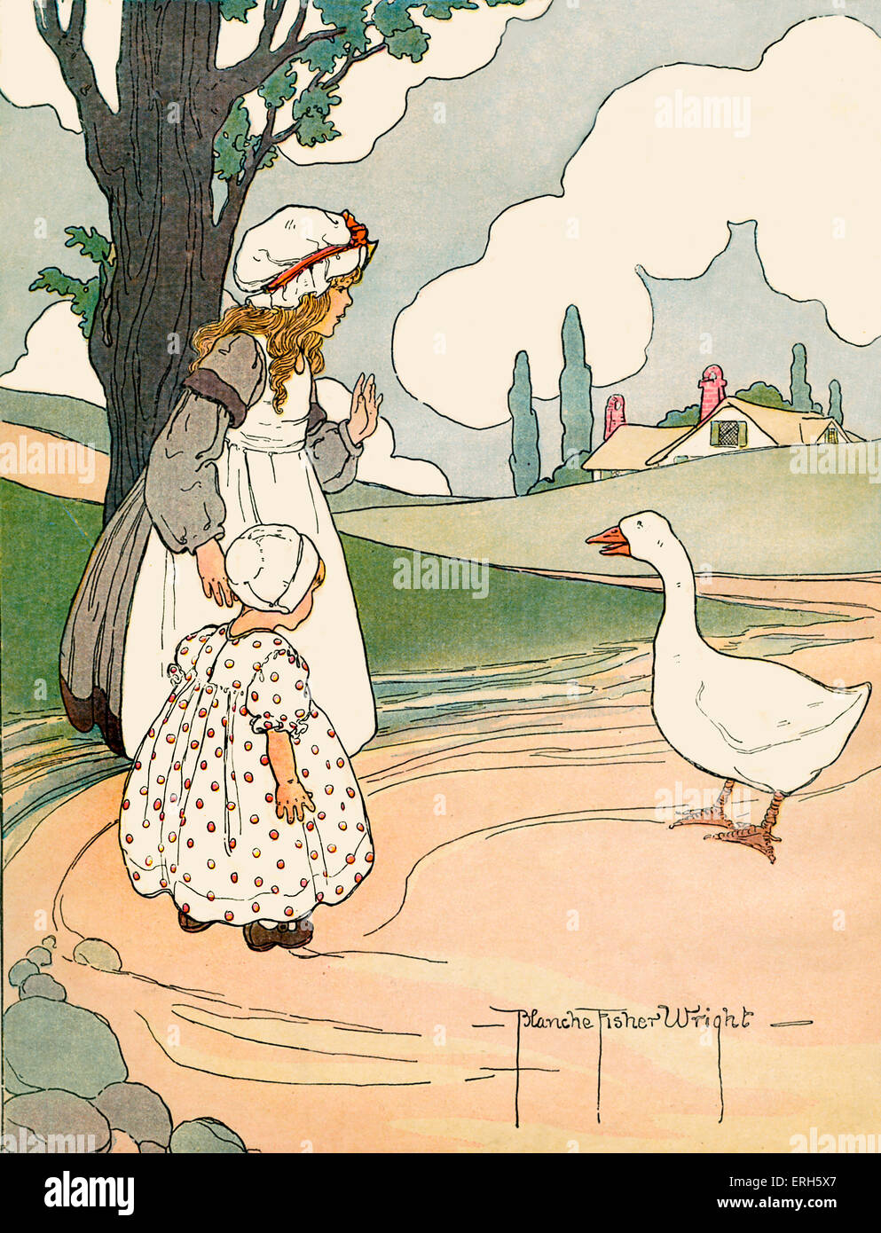 Goosey Goosey Gander,,, illustration par Blanche Fisher Wright (dates inconnues). À partir de la vraie mère l'OIE, 1916, publié par Banque D'Images