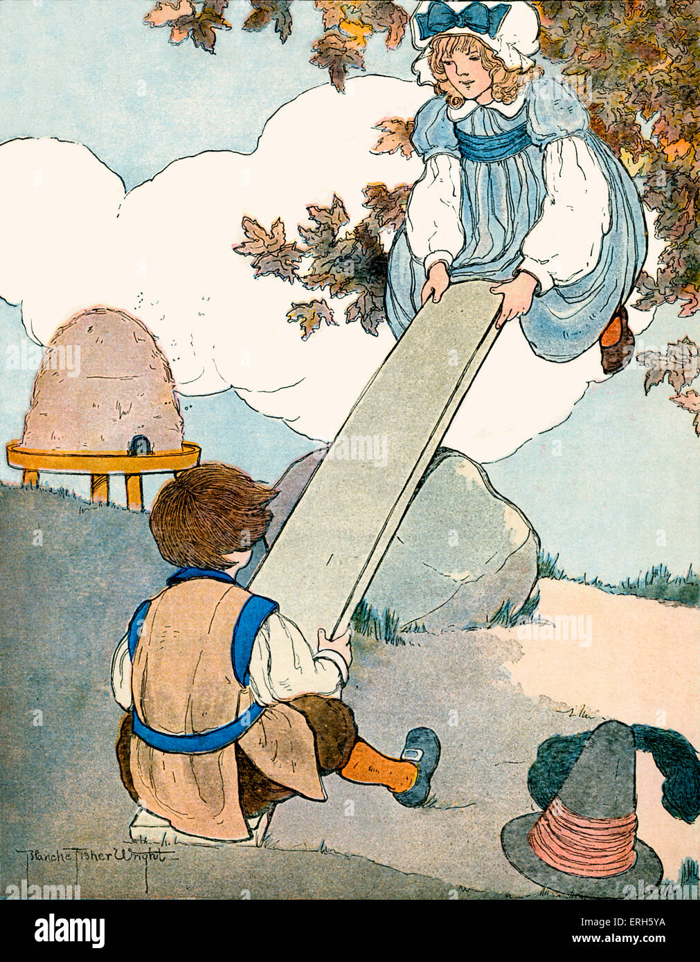 See-Saw, illustration par Blanche Fisher Wright (dates inconnues). Publié 1916. "See-saw, Margery Daw, vendait son lit et se coucha Banque D'Images