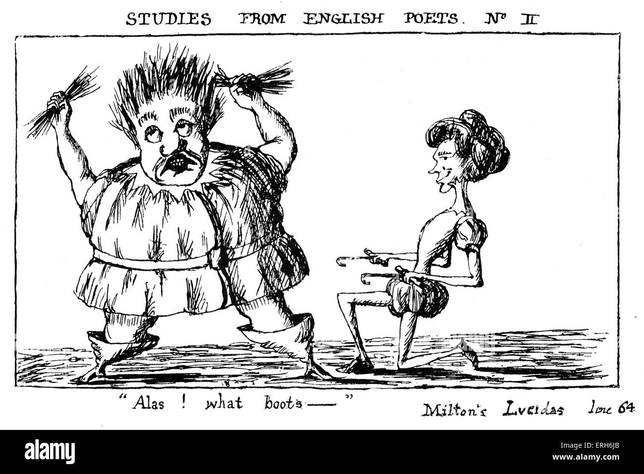 Lewis Carroll, parodie de John Milton, publiée dans le périodique- Misch Masch. Légende : "Hélas ! Quelles bottes - '. LC : (Real Banque D'Images