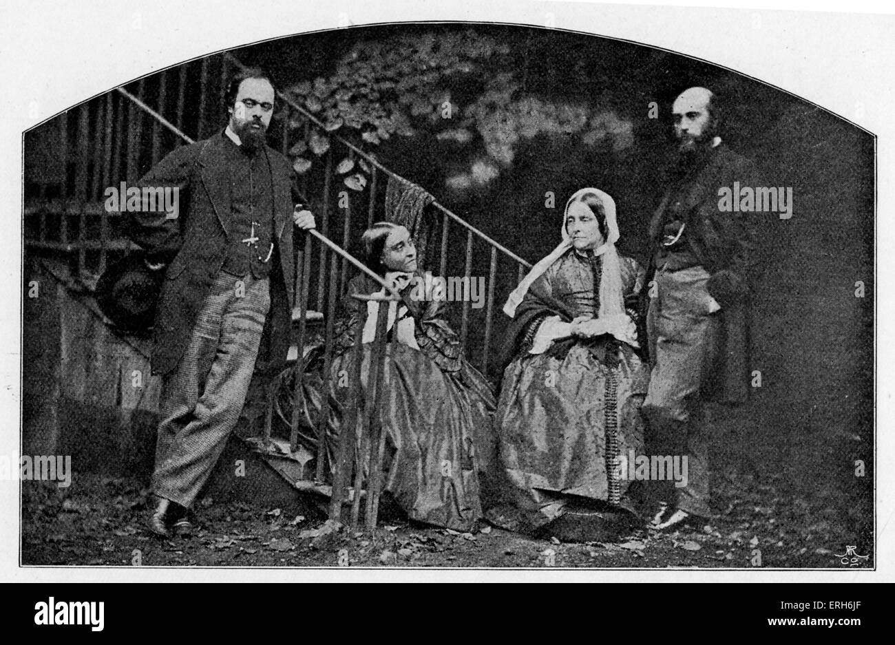 La famille Rossetti - après photographie prise par Lewis Carroll. De gauche à droite : Dante Gabriel, Christina, Frances (mère, née Banque D'Images