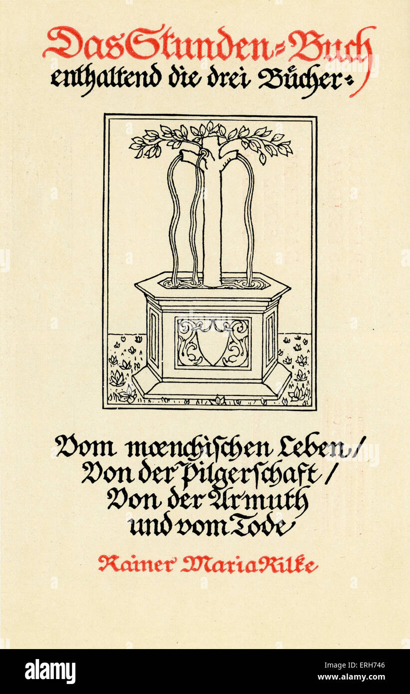 Stunden Das Buch (Livre d'heures) par Rainer Maria Rilke. Titlepage design by Walter Tiemann publié par Insel-Verlag . RMR( René Karl Wilhelm Johann Josef Maria Rilke poète austro-hongrois) 4 décembre 1875 - 29 décembre 1926. WT : 29janvier 1876 - 17 septembre 1951. Banque D'Images