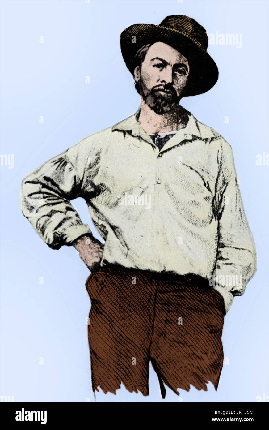 Walt Whitman c. 1855. Poète et essayiste américain, 31 mai 1819 - 26 mars 1892. (Ce portrait accompagné première édition de Banque D'Images
