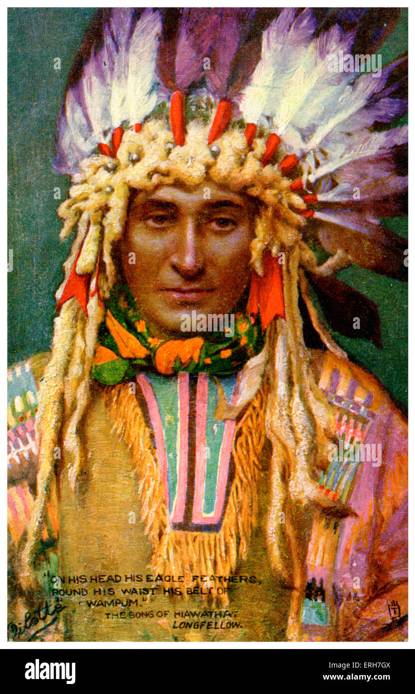 Le chant de Hiawatha - illustration pour 1885 poème épique de Henry Wadsworth Longfellow . Légende : "Sur la tête, les plumes d'aigle hid Banque D'Images