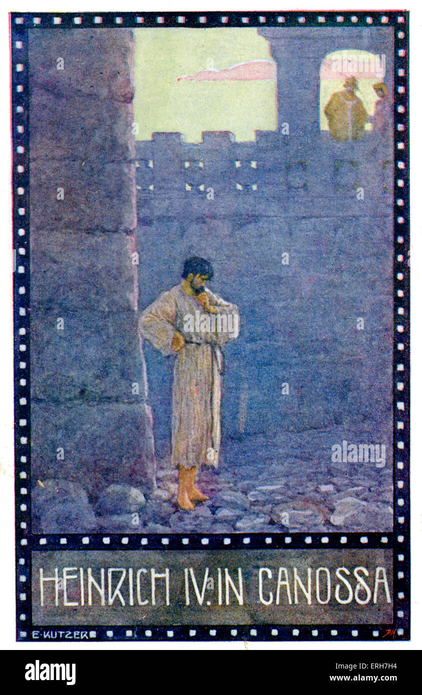 Heinrich IV/ Henry IV à Canossa. Au début de la papauté, le Pape Grégoire VII a tenté d'adopter des réformes du processus d'investiture, Banque D'Images