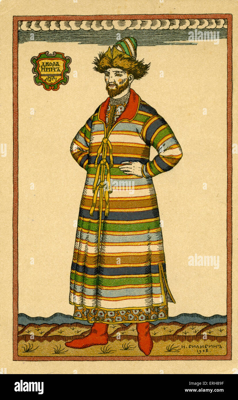 Boris Godonov de Moussorgski - costume design. Modeste Moussorgski, compositeur russe : 21 mars 1839 - 28 mars 1881. Costume à partir de Banque D'Images