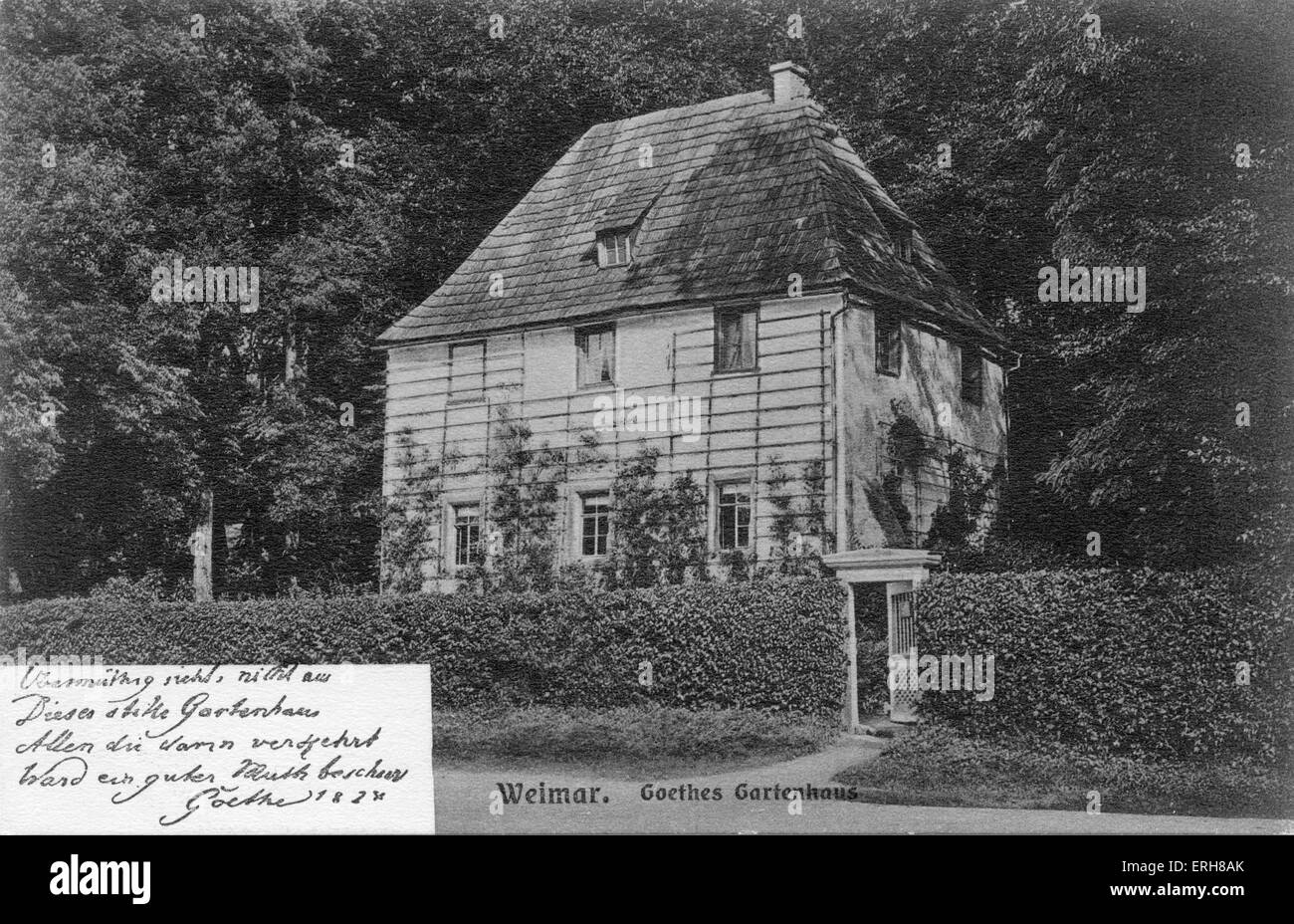 Le jardin de Goethe house, Weimar. Johann Wolfgang von Goethe, écrivain et philosophe allemand : 28 août 1749 - 22 mars 1832. Banque D'Images