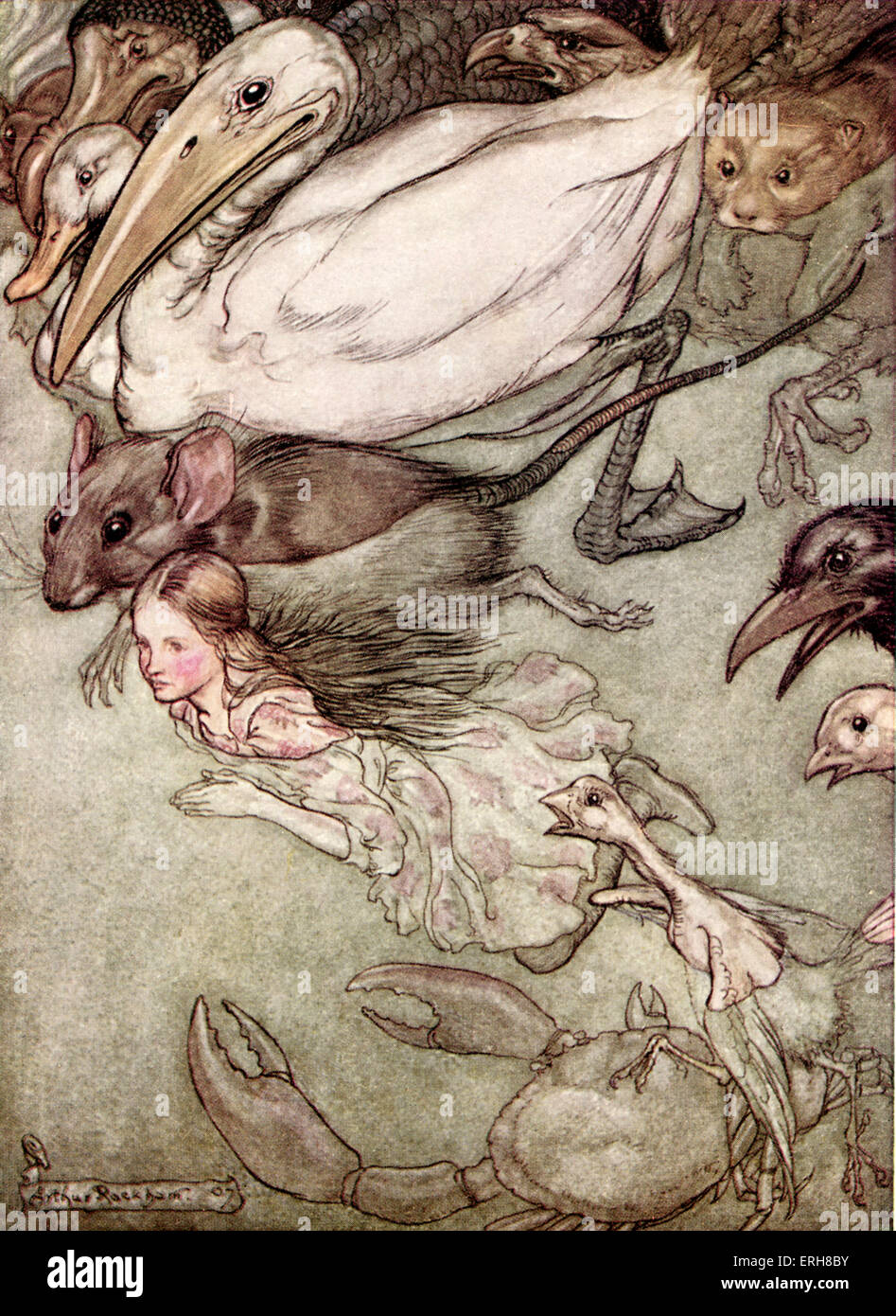 L''Alice au Pays des merveilles de Lewis Carroll (Charles Lutwidge Dodgson). Sous-titre suivant :'La Piscine de larmes' (chapitre 2). Banque D'Images