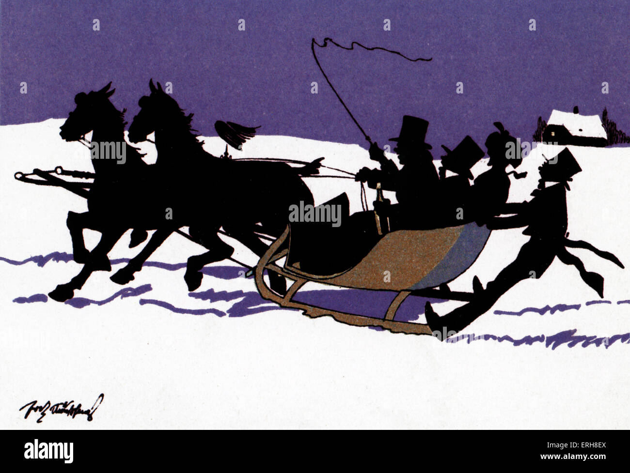 Photo Brodée Vintage Encadrée - Scène De Traîneau Hiver - Crewel - Noël
