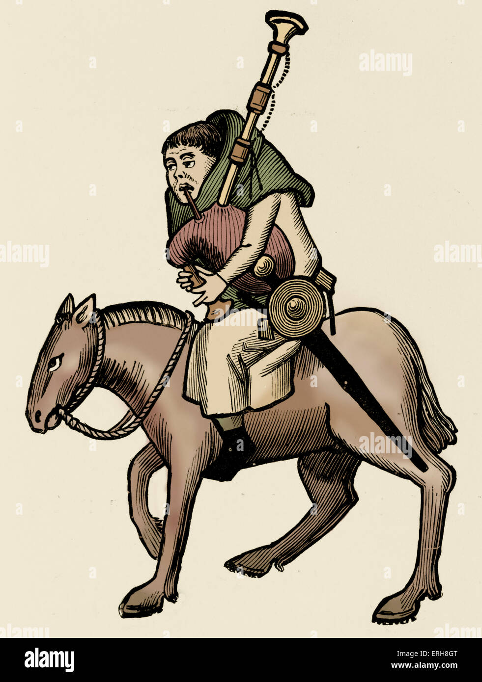 Geoffrey Chaucer ' s Contes de Canterbury - Le meunier à cheval. Poète anglais, c. 1343-1400. Manuscrit d'Ellesmere Banque D'Images