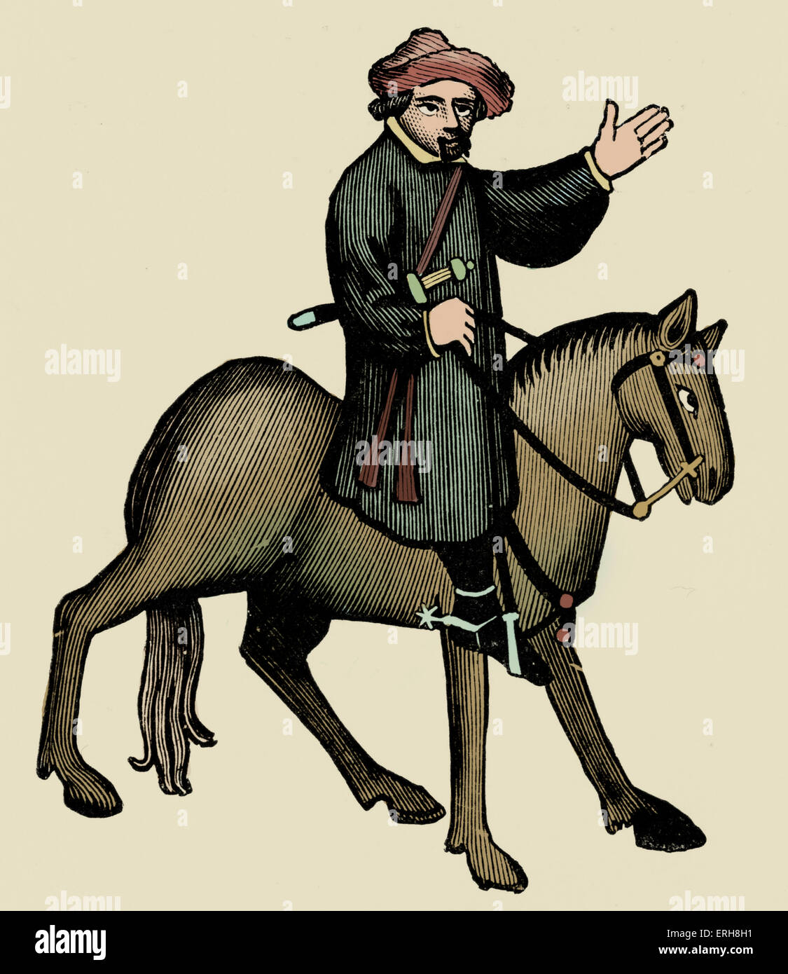 Geoffrey Chaucer ' s Contes de Canterbury - Le Shipman à cheval. Poète anglais, c. 1343-1400. Manuscrit d'Ellesmere Banque D'Images