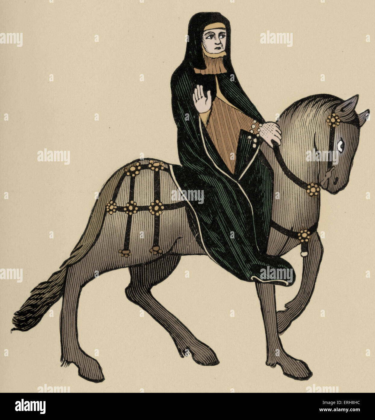 Geoffrey Chaucer ' s Contes de Canterbury - La prieure à cheval. Poète anglais, c. 1343-1400. Manuscrit d'Ellesmere Banque D'Images
