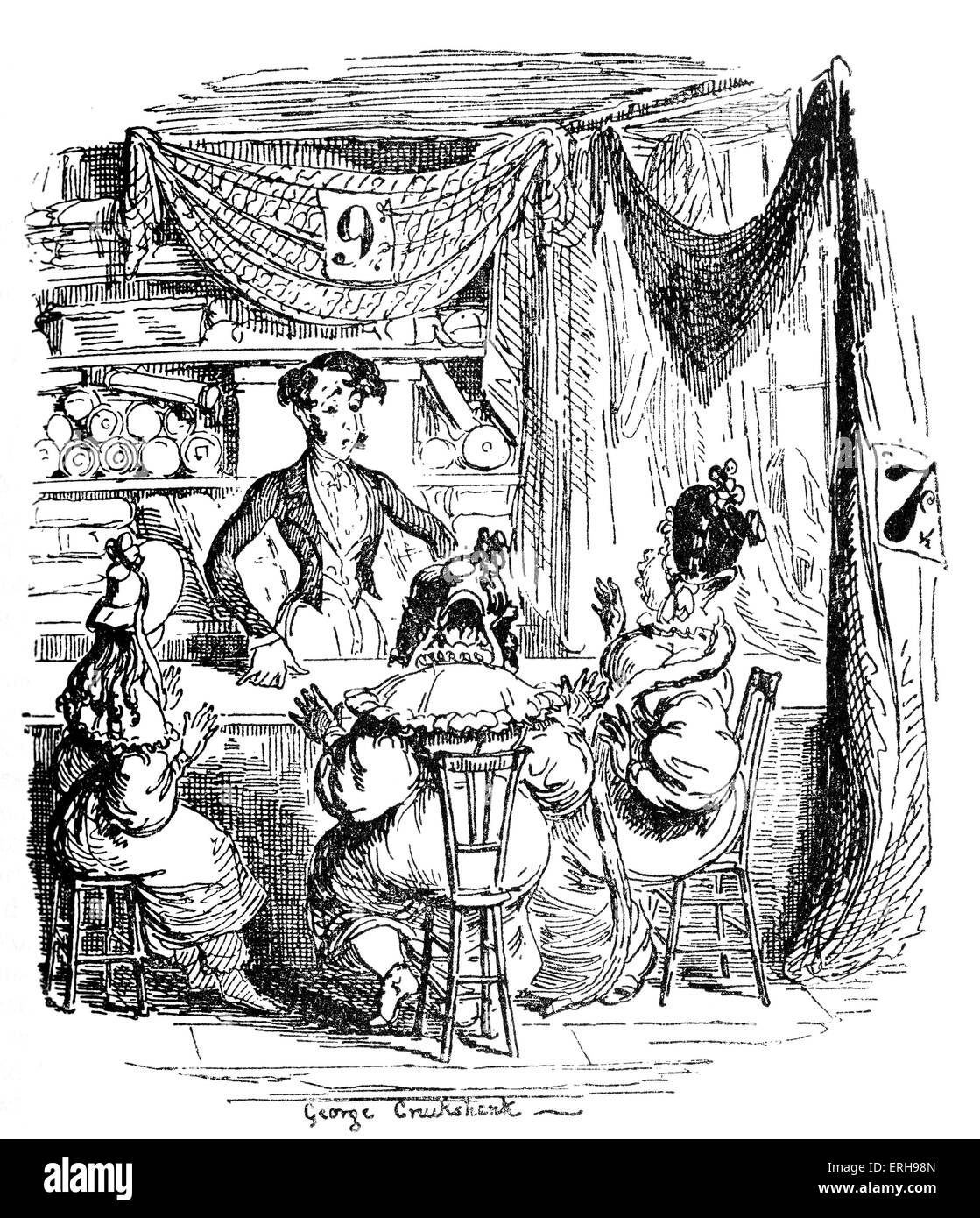 Esquisses par Boz : Illustration de tous les jours et la vie des gens de tous les jours de Charles Dickens. Scène : 'Horatio Sparkins'. Illustration par George Cruikshank (1792 - 1878). Publié initialement en 1833-1836 périodiquement. Publié par Hazell, Watson & Viney, Ltd, Londres. Banque D'Images