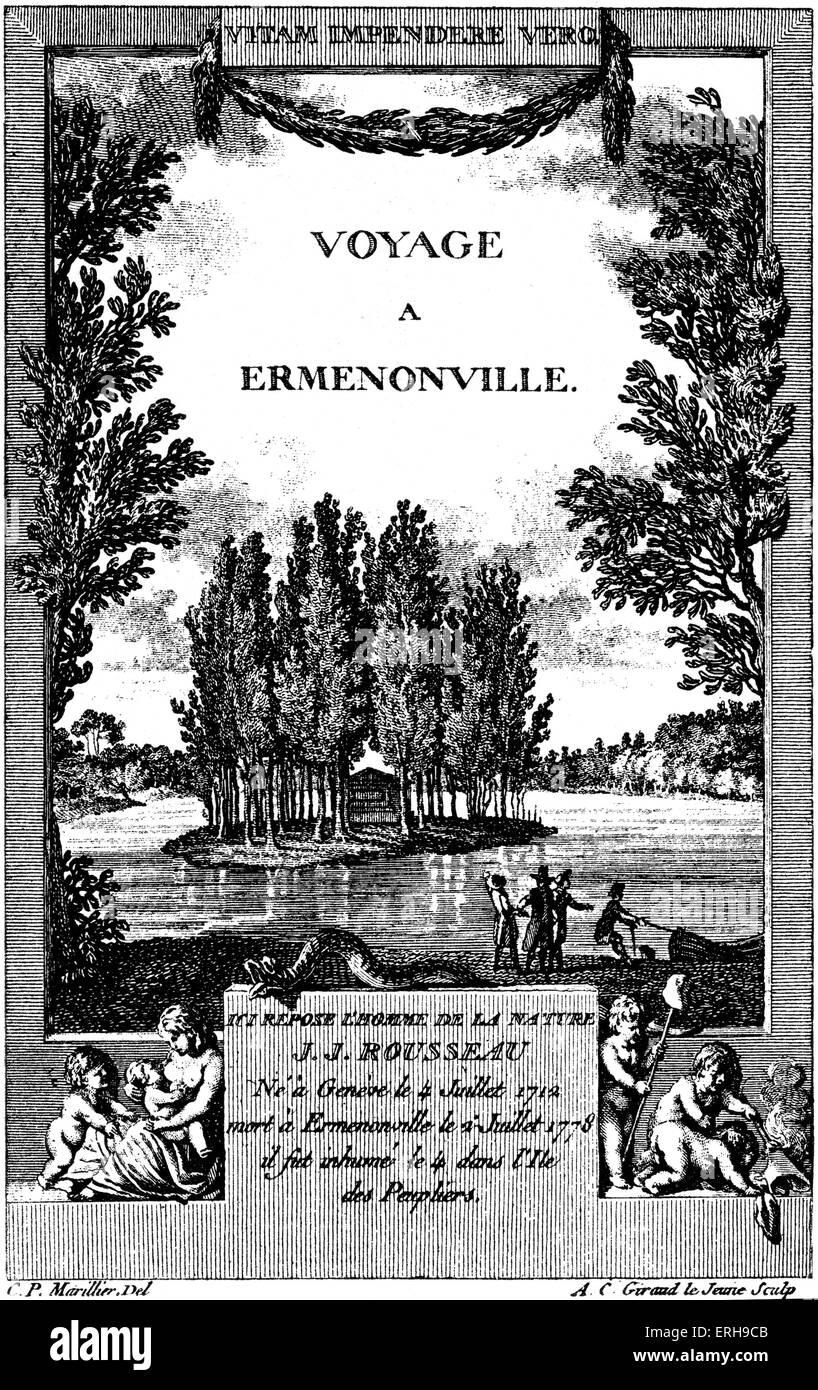 La Tombe de Rousseau à Ermenonville. De la gravure dans un livre d'après un dessin de Marillier. Jean- Jacques Rousseau, Swiss Banque D'Images
