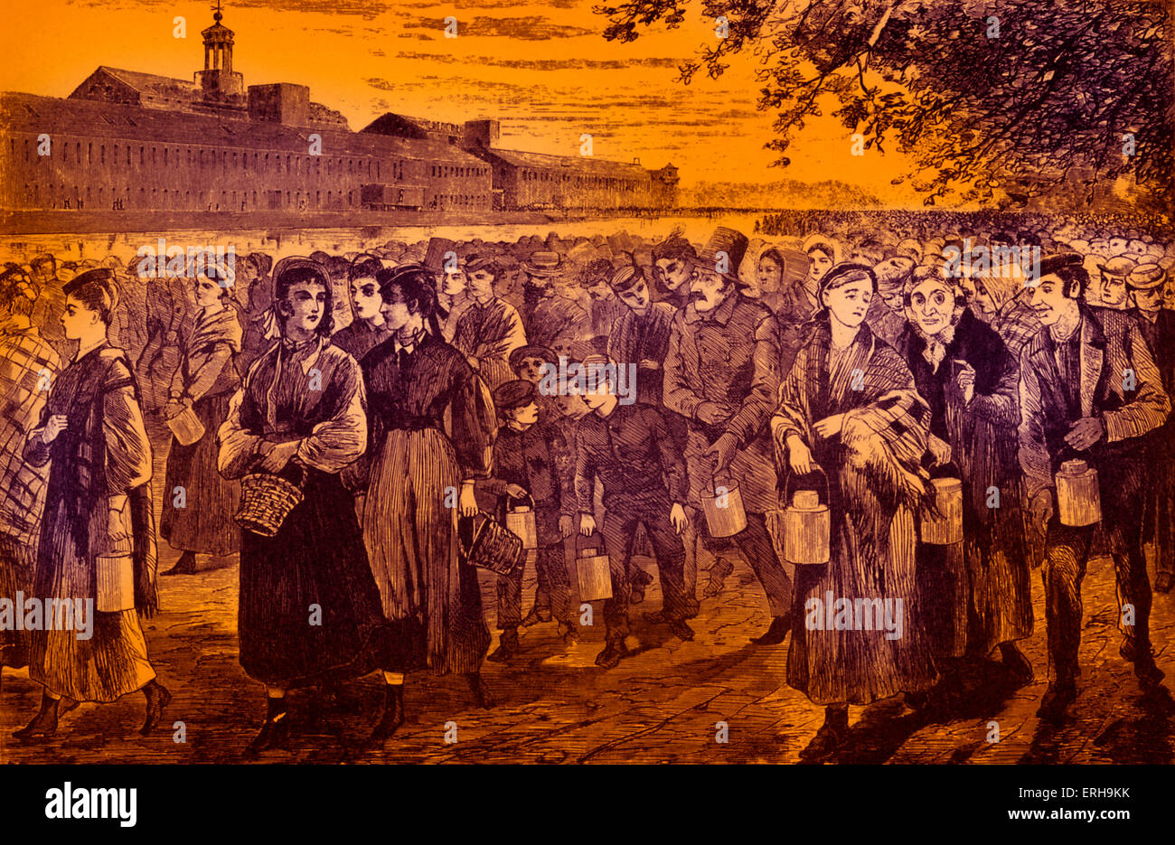 Les travailleurs quittant les usines de textile de Washington à Lawrence, Massachusetts, USA, 1869. Illustration par Winslow Homer (1936 - 1910) Banque D'Images