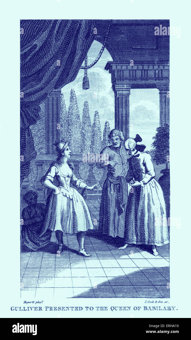 Gulliver présenté à la Reine de Babilary par Gerard Vandergucht après William Hogarth, février 1730. Frontispice pour "Le Banque D'Images