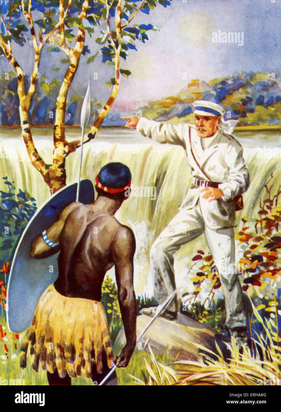 Docteur Livingstone (1813-1873) découvre les Chutes Victoria au Zimbabwe (1855). David Livingstone est un médecin et explorateur Banque D'Images