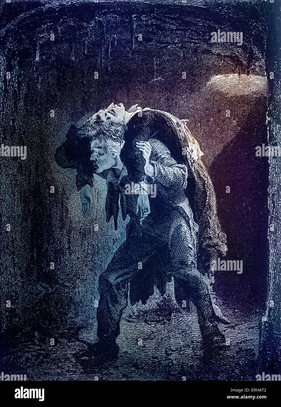 Victor Hugo - "Les Misérables". Scène avec "Jean Valjean". VH, poète, dramaturge, romancier et : 26 février 1802 - 22 Banque D'Images